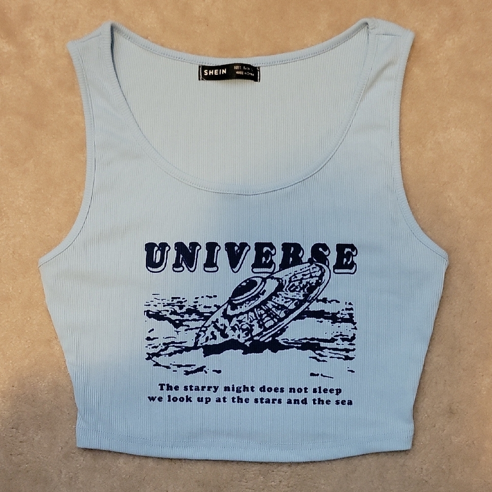 SHEIN Light Blue Universe Tank Top
